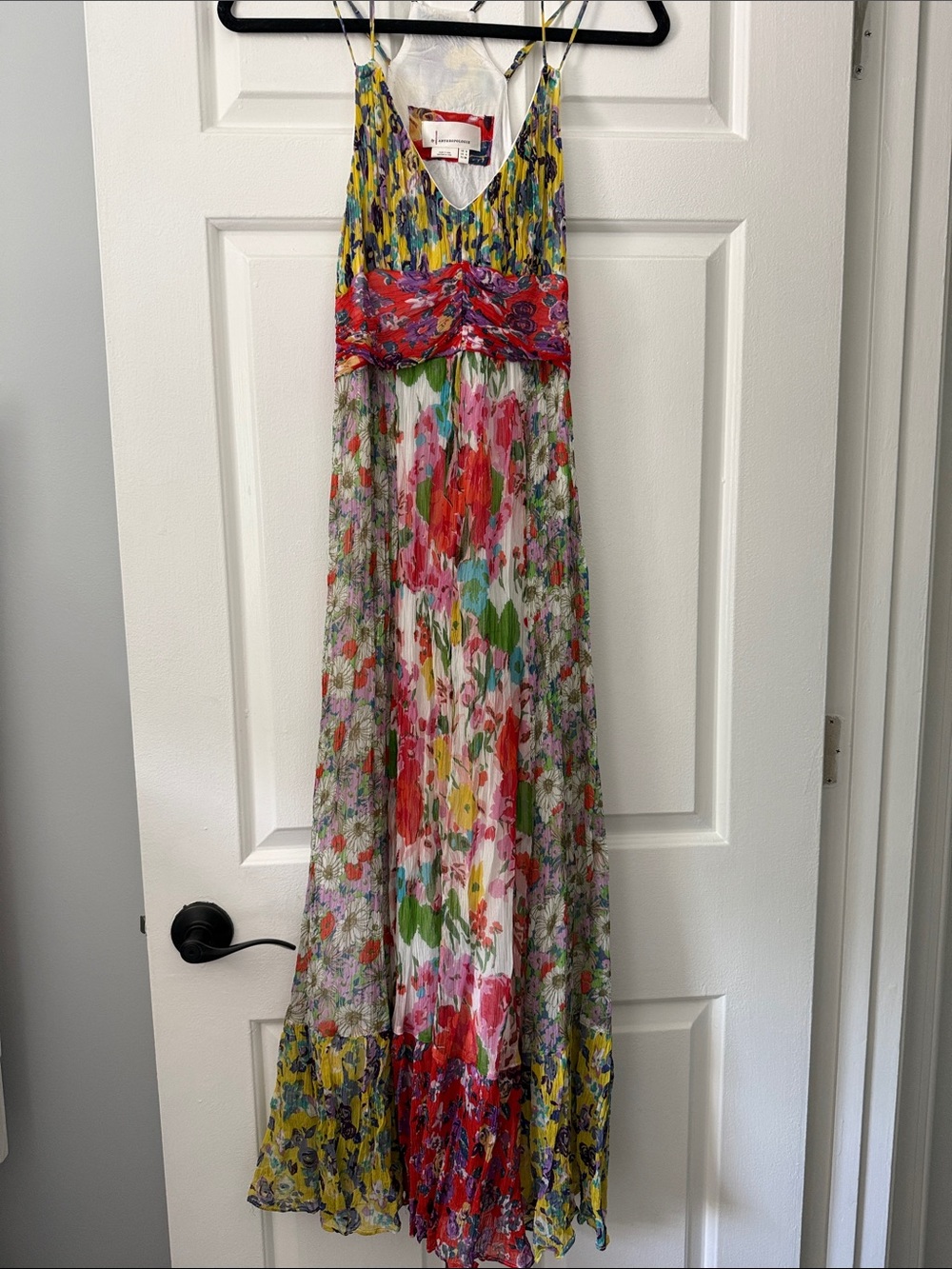 Anthropologie Floral Multicolor Pleated Maxi Dress
